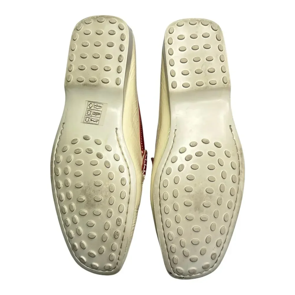 Vintage Pratesi Italy Loafers EU 41 Leather Colorblock Cream Red Buckle 80s 90s